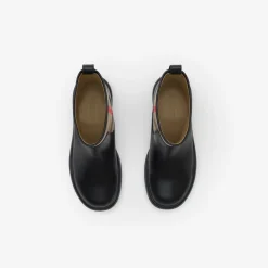 Check Panel Leather Boots