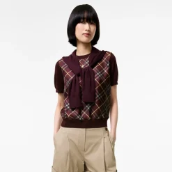 Check Panel Wool Silk T-shirt