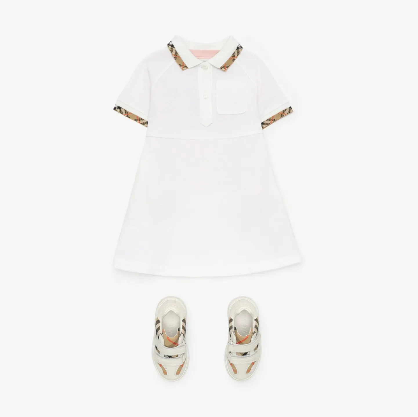 Check Trim Cotton Polo Shirt Dress