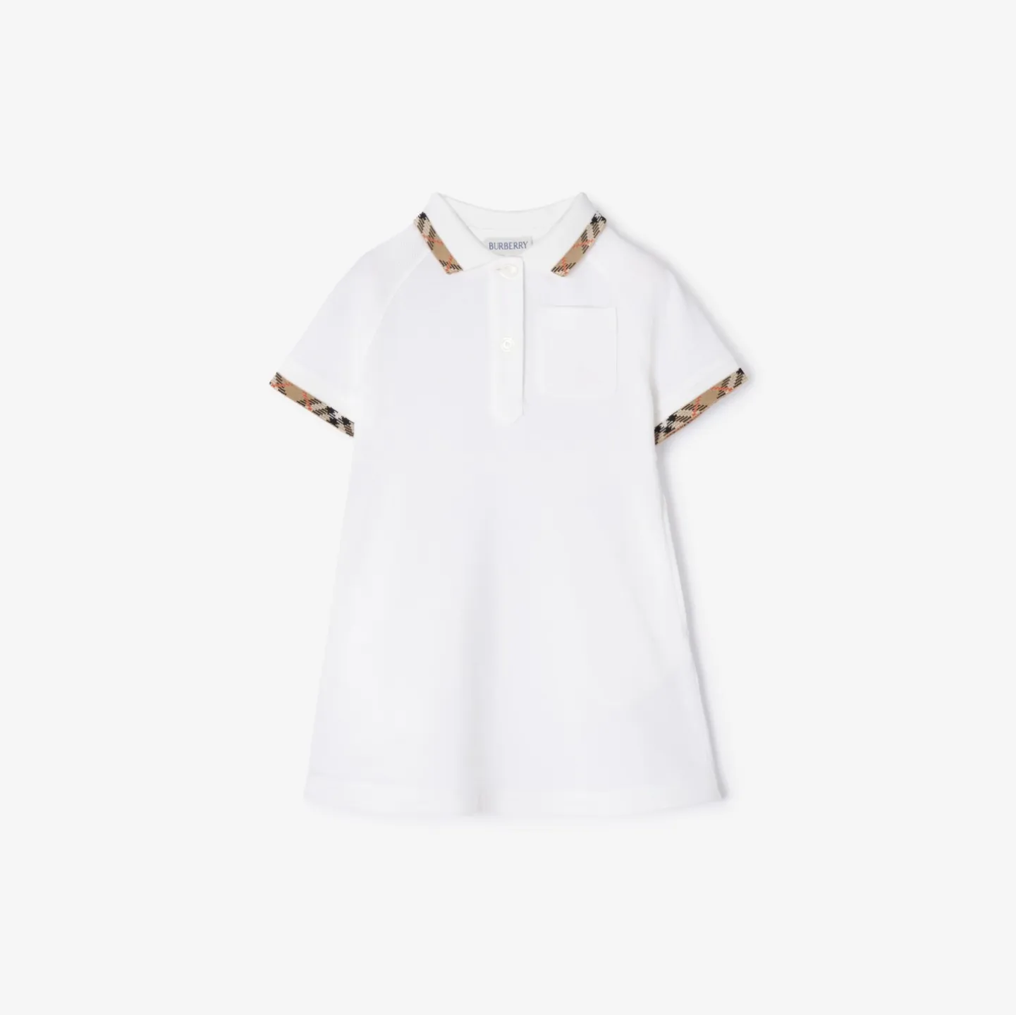 Check Trim Cotton Polo Shirt Dress