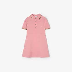 Check Trim Cotton Polo Shirt Dress