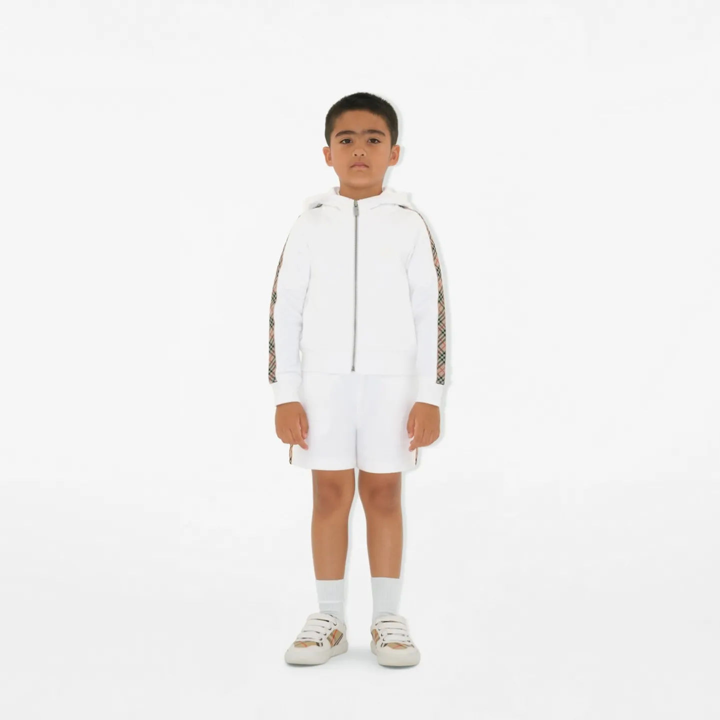 Check Trim Cotton Zip Hoodie