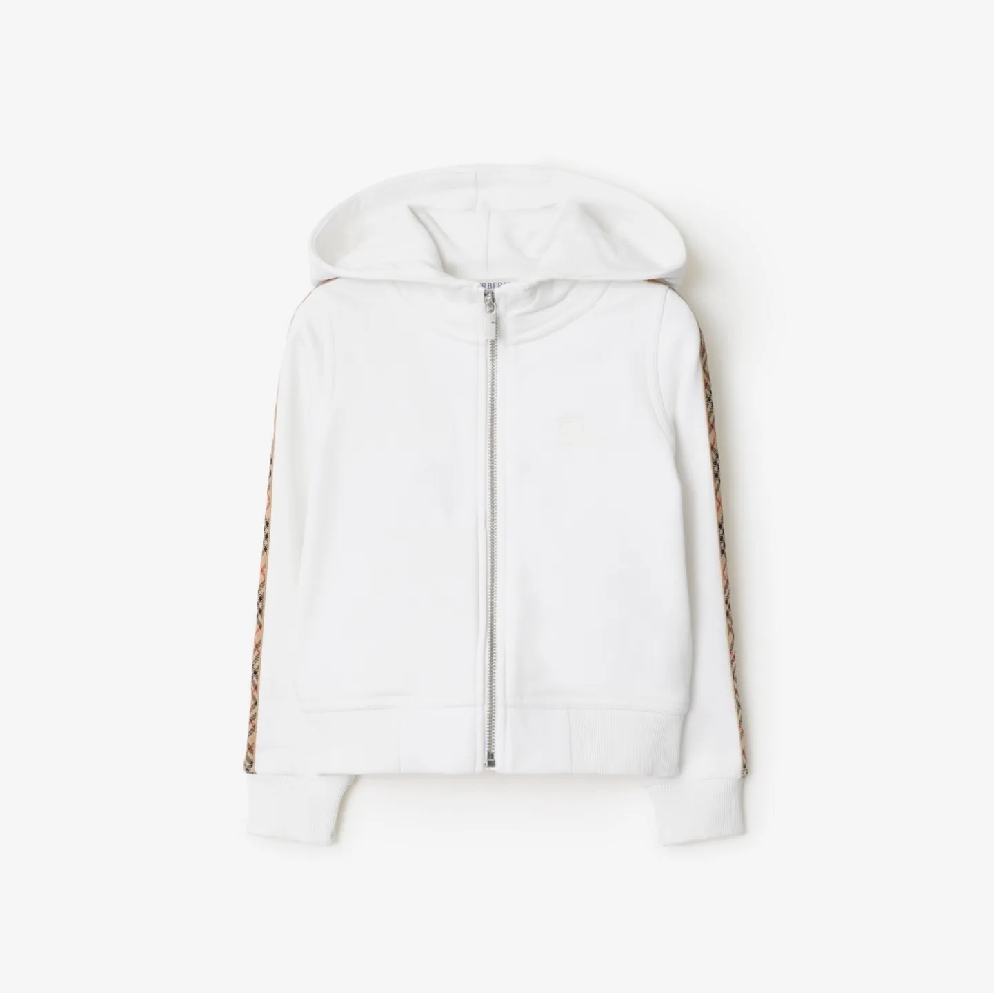 Check Trim Cotton Zip Hoodie