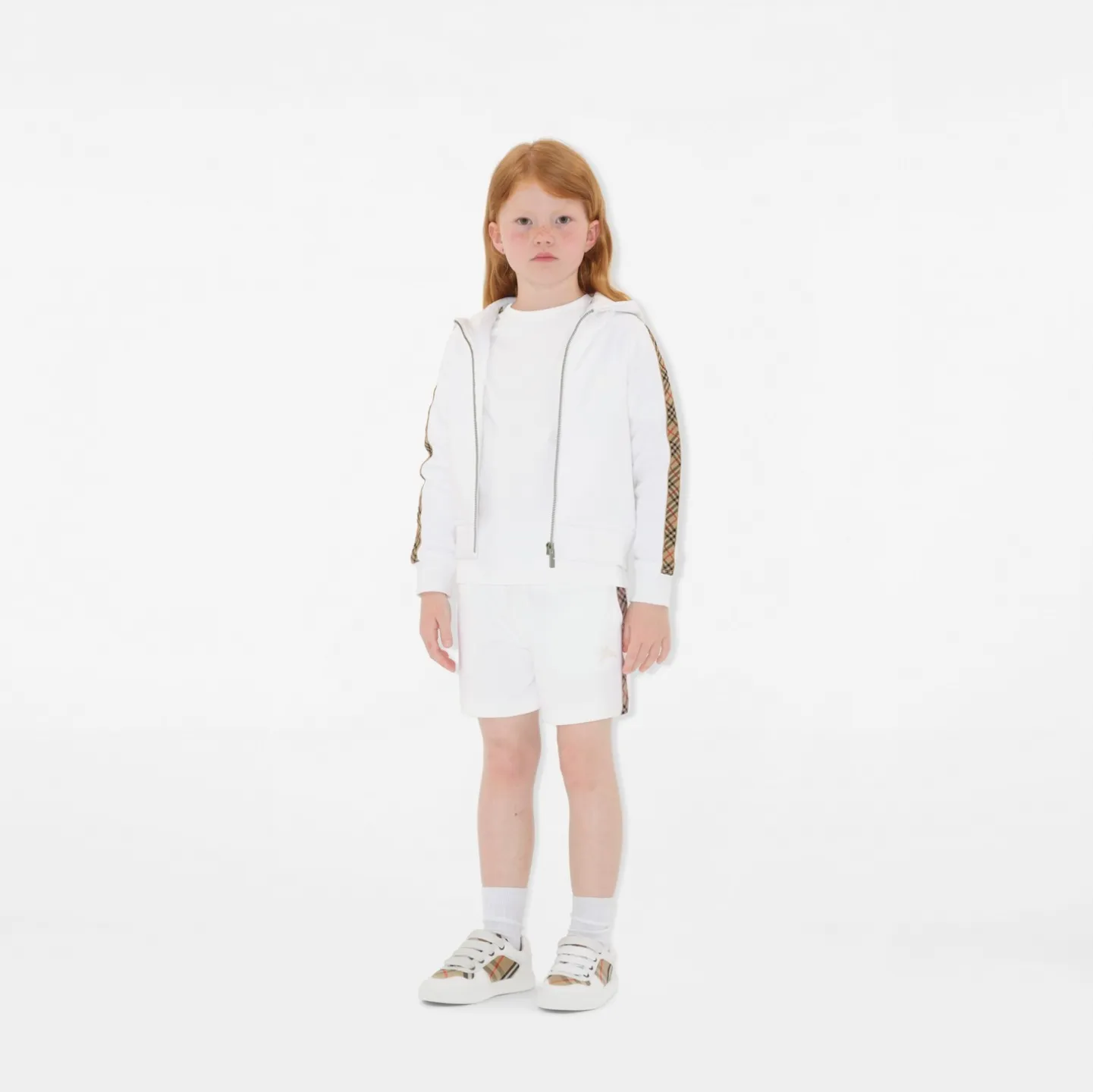 Check Trim Cotton Zip Hoodie