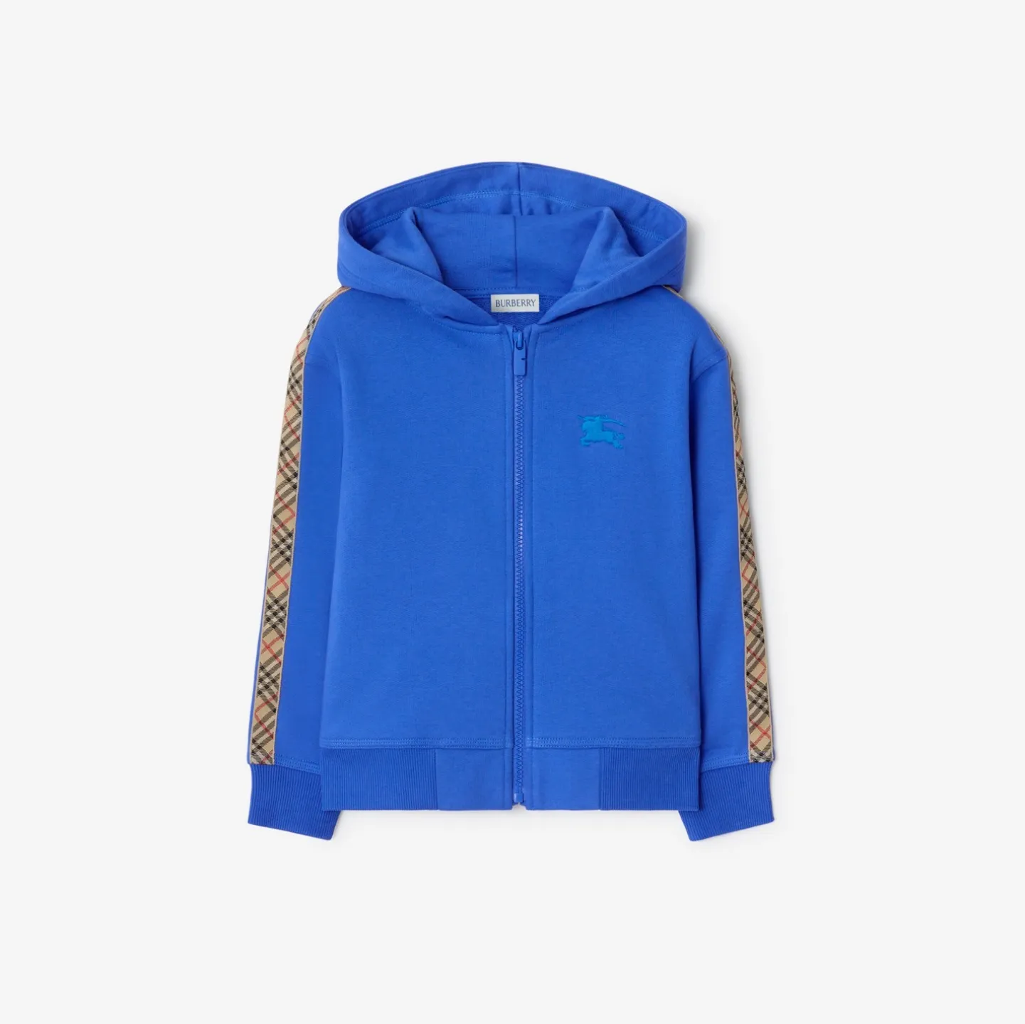 Check Trim Cotton Zip Hoodie