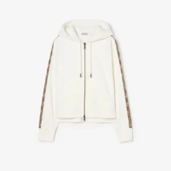 Check Trim Cotton Zip Hoodie