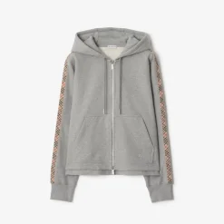 Check Trim Cotton Zip Hoodie