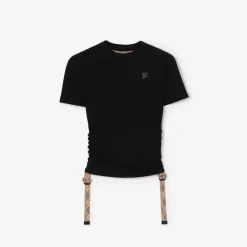 Check Trim Stretch Modal Cashmere T-shirt