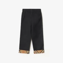 Check Turn-up Cotton Trousers