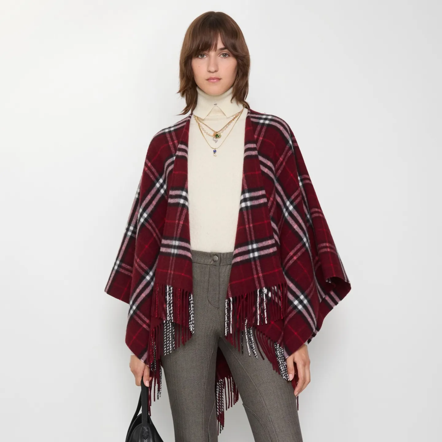 Check Wool Cashmere Cape