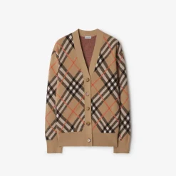 Check Wool Mohair Blend Cardigan
