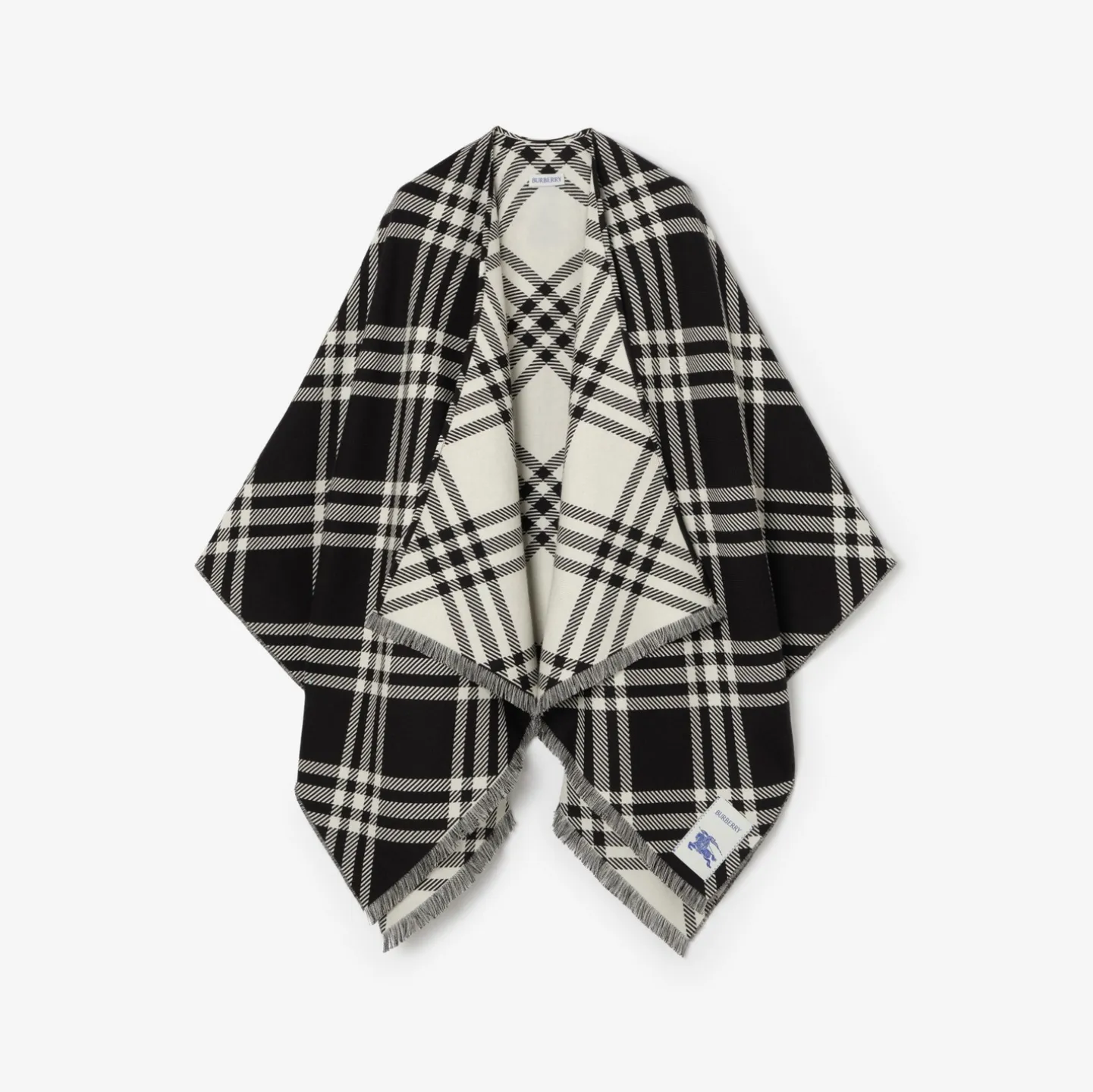 Check Wool Silk Cashmere Cape