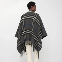 Contrast Check Cashmere Wool Cape