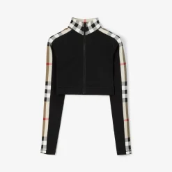 Cropped Check Trim Stretch Jersey Zip Top