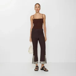Cropped Embroidered Wool Silk Flared Trousers