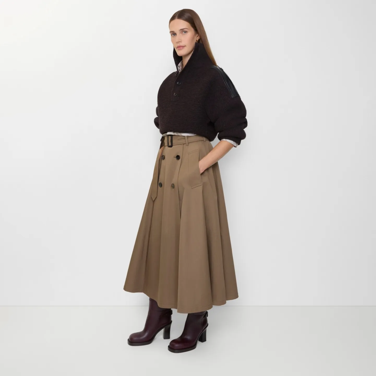 Gabardine Trench Midi Skirt