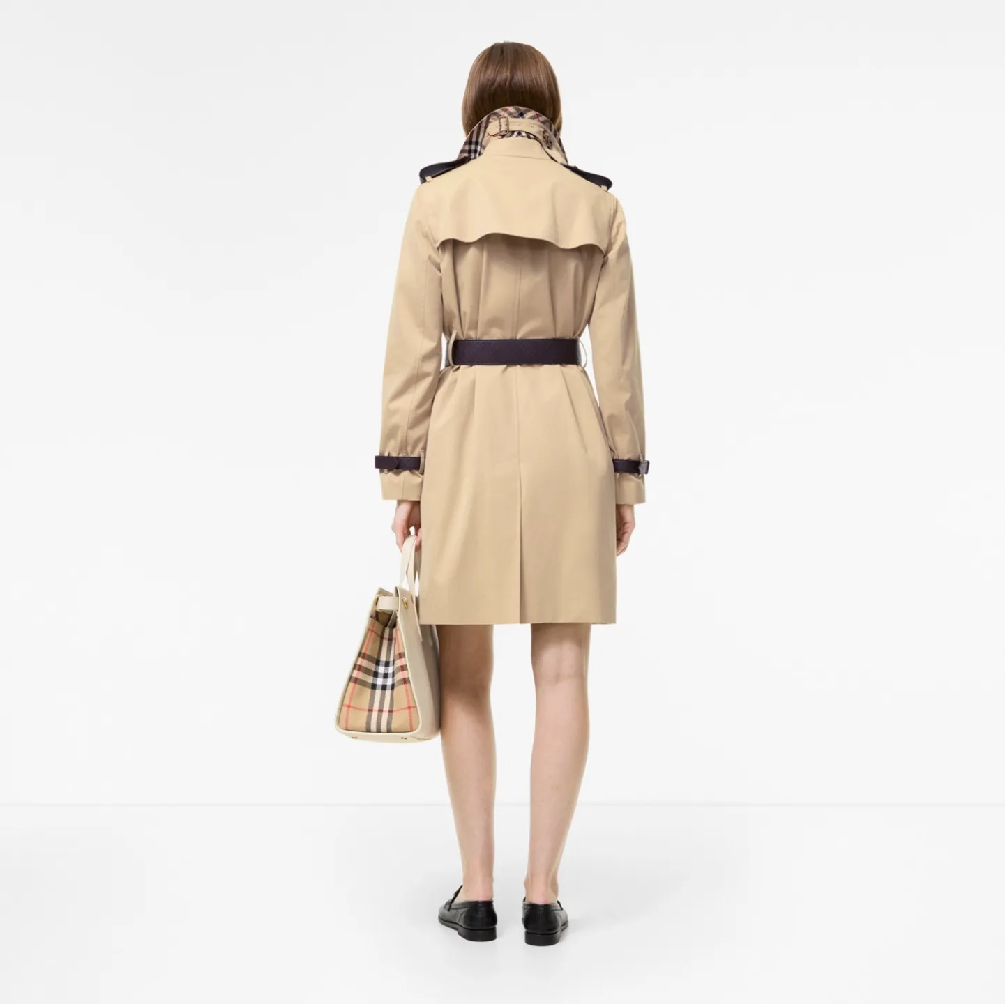 Mid-length Leather Trim Kensington Trench Coat
