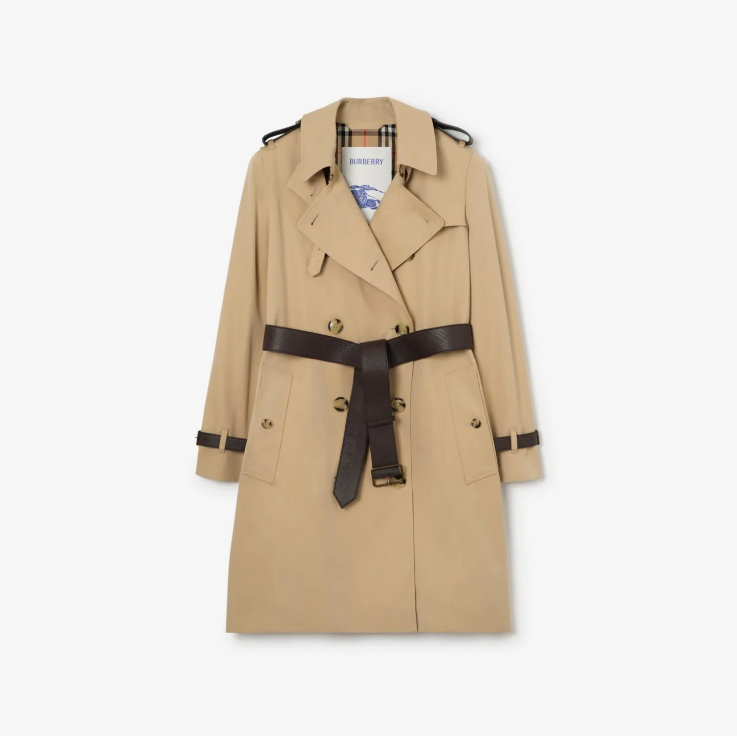 Mid-length Leather Trim Kensington Trench Coat