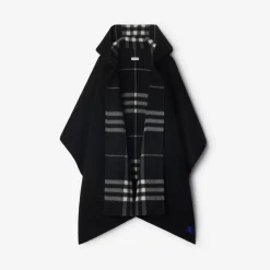 Reversible Check Cashmere Hooded Cape