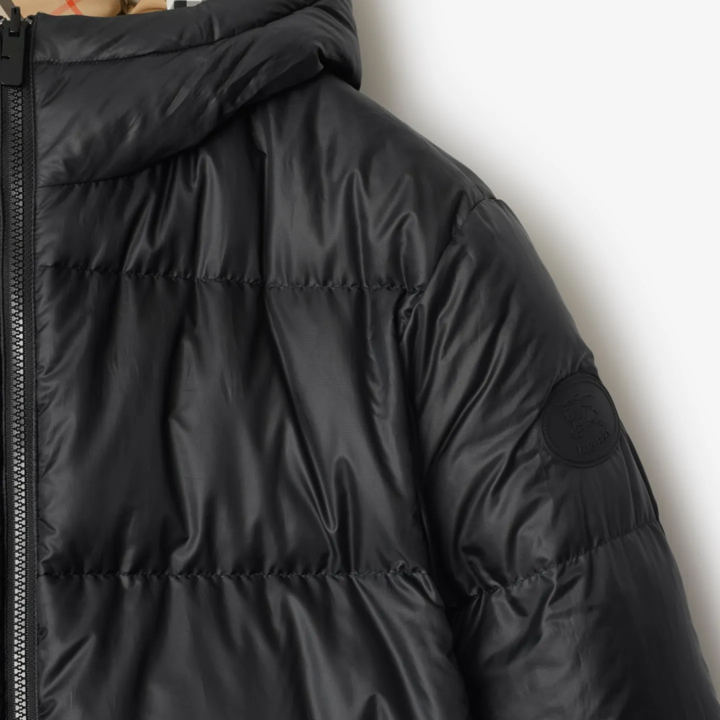 Reversible Check Hooded Puffer Jacket