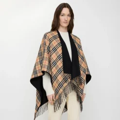 Reversible Check Wool Cape