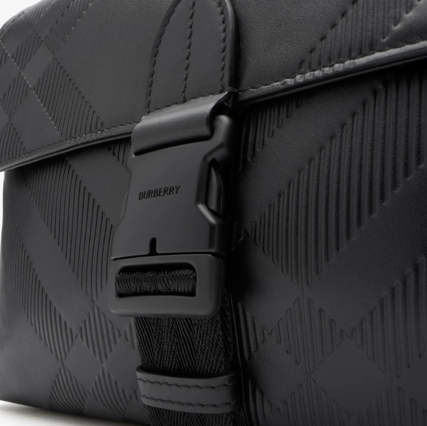 Small Embossed Check Buckled Messenger Bag
