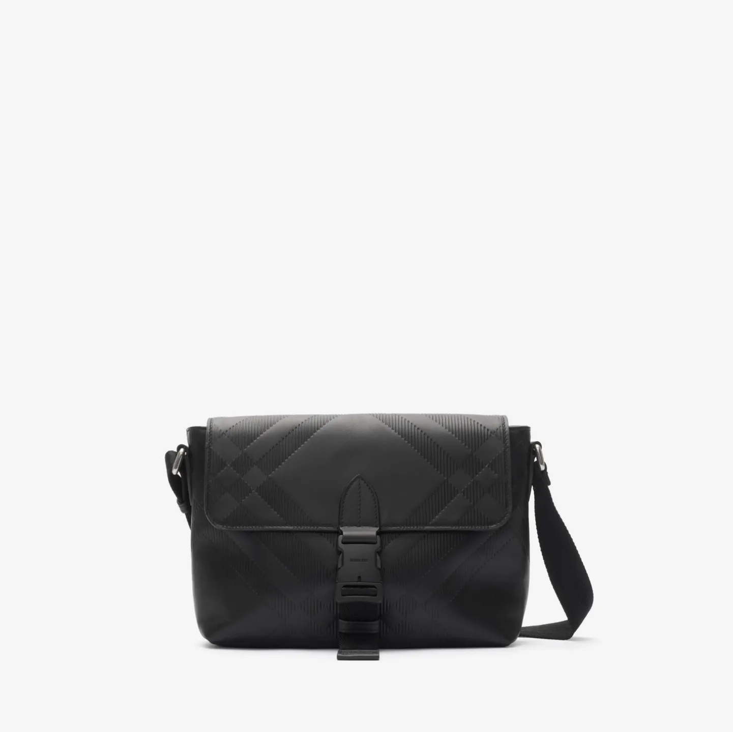 Small Embossed Check Buckled Messenger Bag