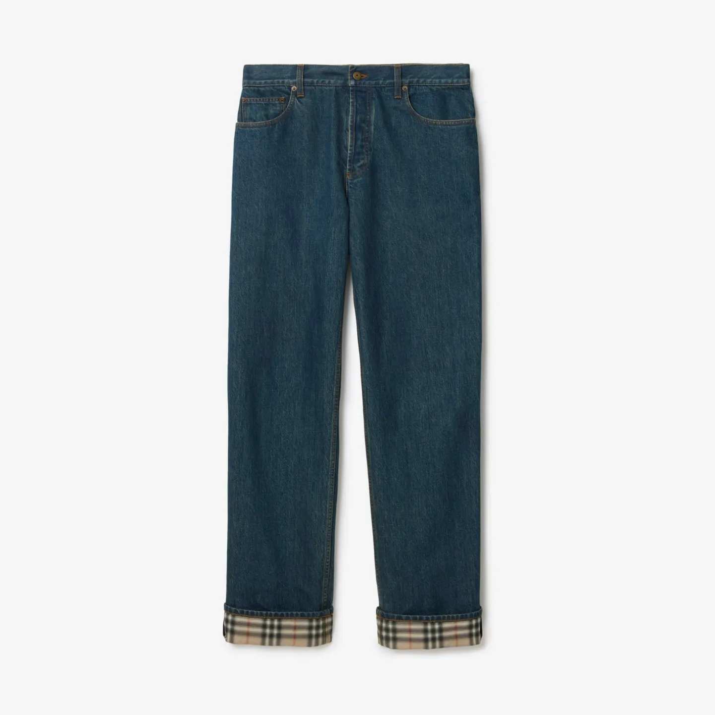 Straight Check Turn-up Jeans