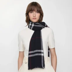 Wide Check Wool Scarf