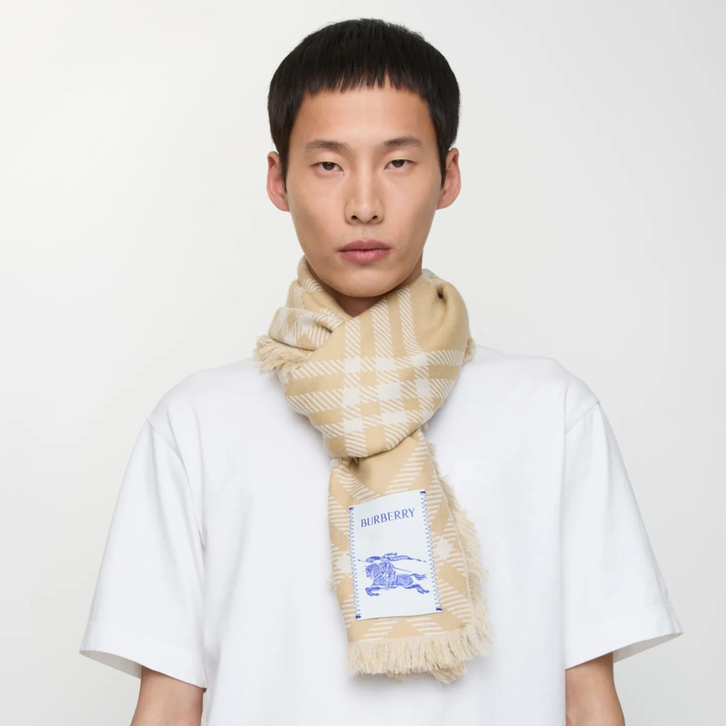 Wide Check Wool Silk Scarf