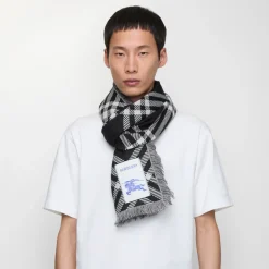 Wide Check Wool Silk Scarf