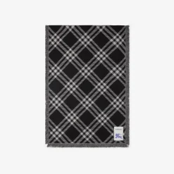 Wide Check Wool Silk Scarf