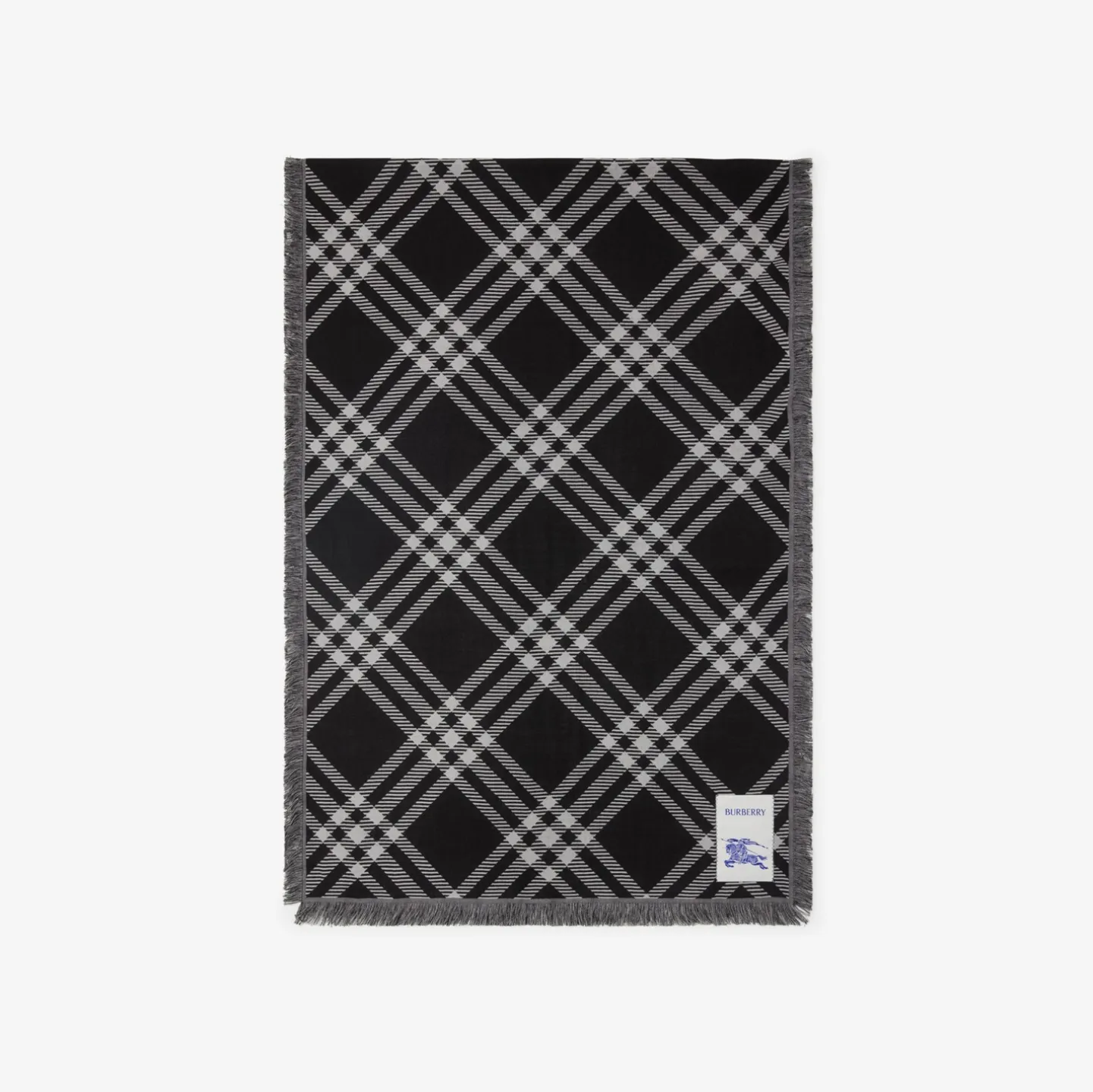 Wide Check Wool Silk Scarf