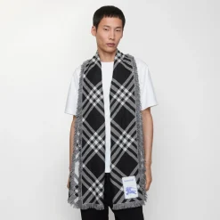 Wide Check Wool Silk Scarf