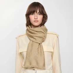 Wide Check Wool Silk Scarf