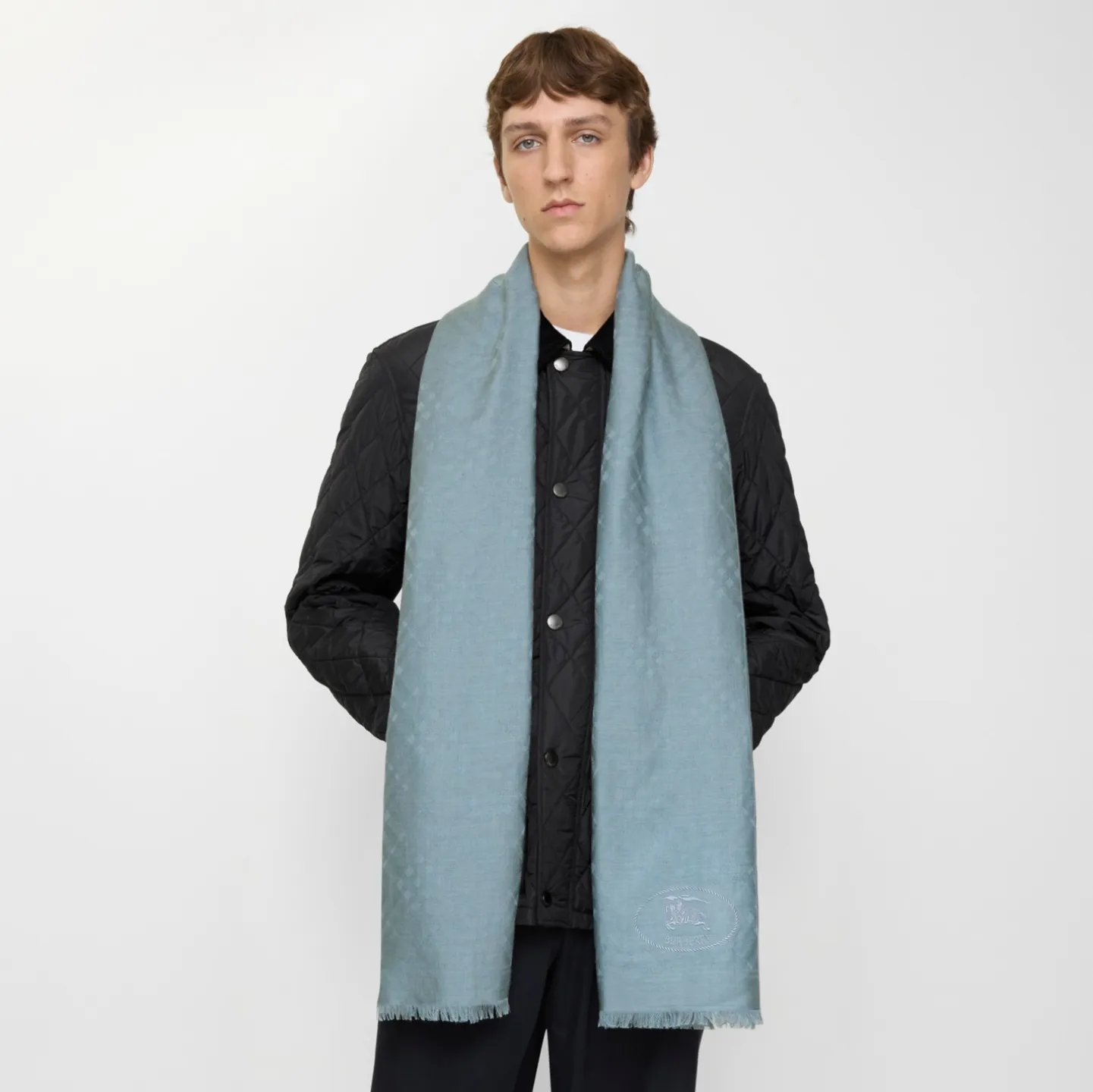 Wide Check Wool Silk Scarf