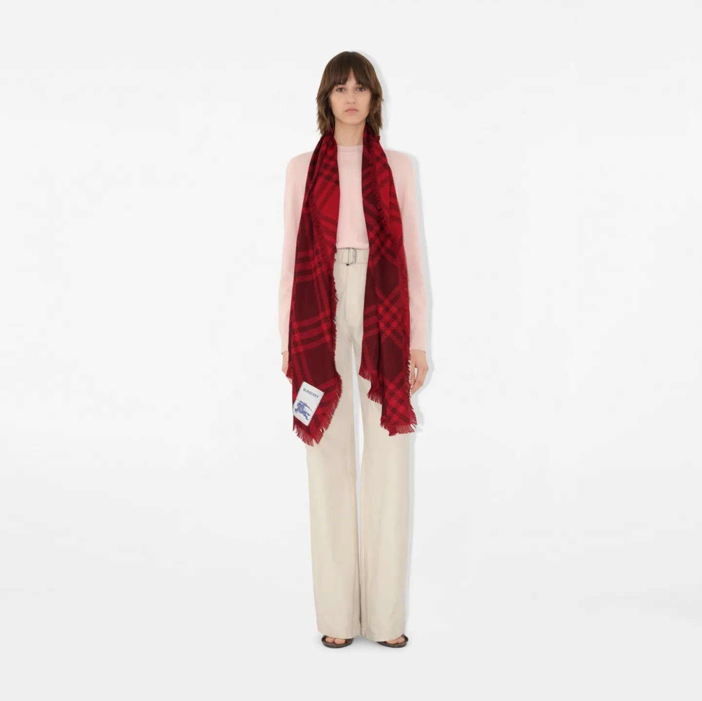 Wide Check Wool Silk Scarf