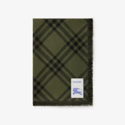 Wide Check Wool Silk Scarf