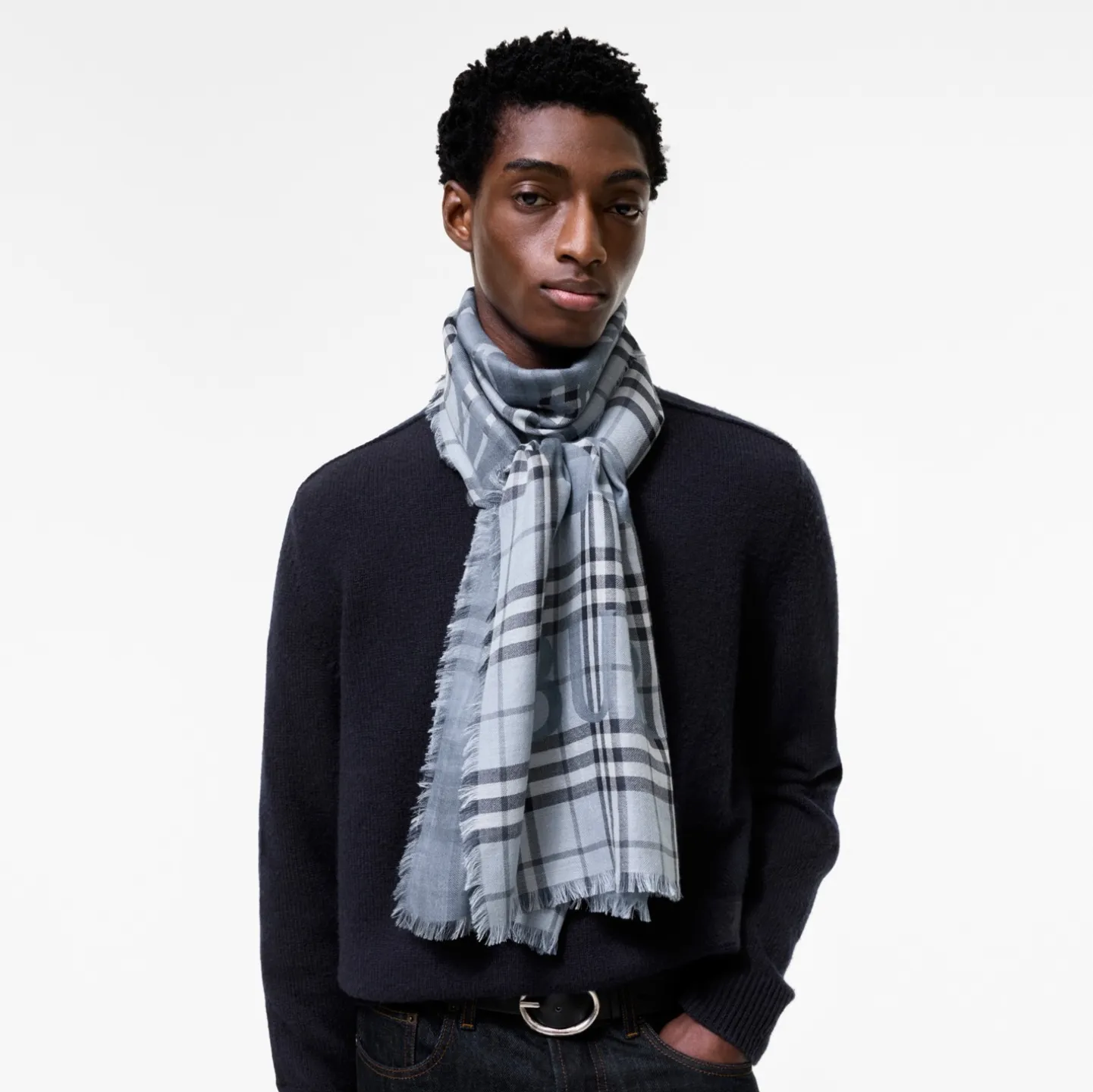 Wide Knight Check Wool Silk Scarf