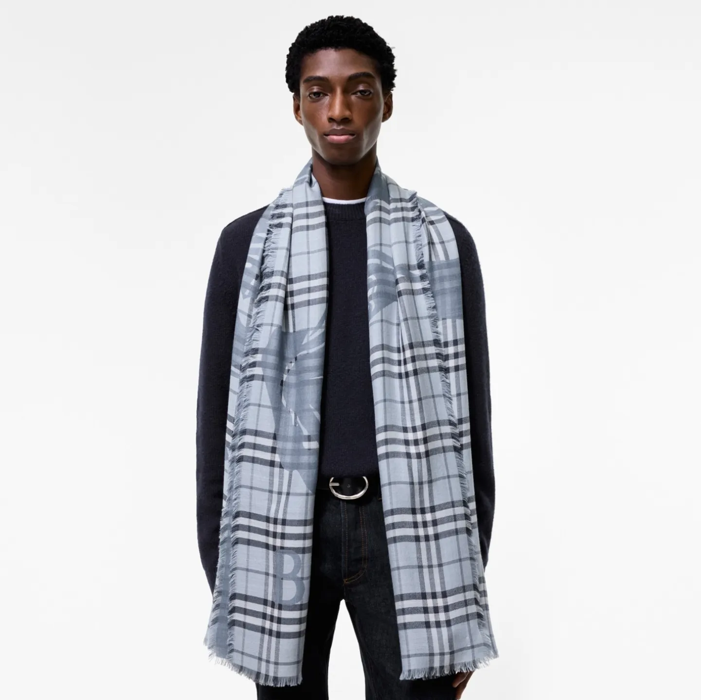 Wide Knight Check Wool Silk Scarf